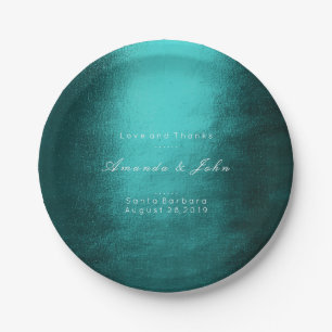 Assiettes En Carton Minimalisme Personnalisé Turquoise Tropique Mariag