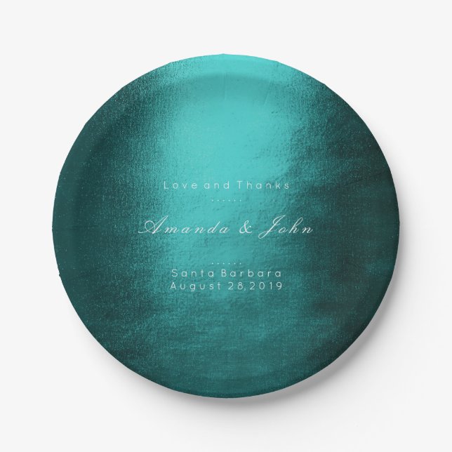 Assiettes En Carton Minimalisme Personnalisé Turquoise Tropique Mariag (Devant)