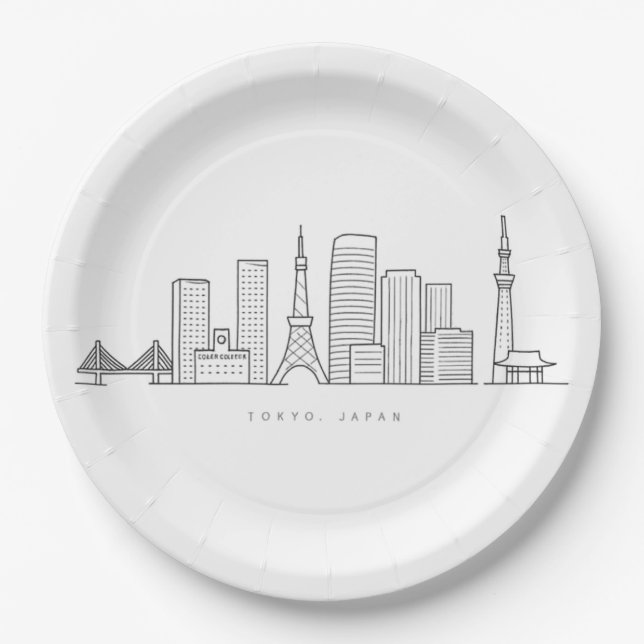 Assiettes En Carton Minimalist Tokyo Skyline Illustration (Devant)