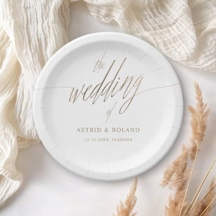 Assiettes En Carton Minimaliste Faux Gold Calligraphie le Mariage de