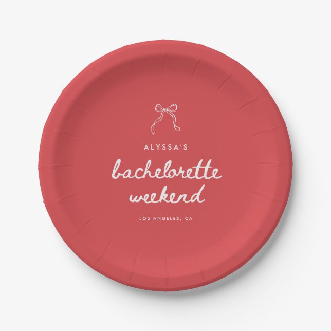 Assiettes En Carton Minimalistic Red Coquette Bow Bachelorette (Devant)