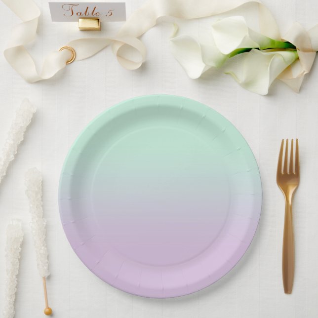 Assiettes En Carton Mint Esthétique Pastel Et Ombre Gradient Lilac (Mariage)