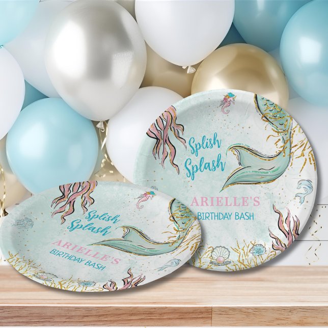Assiettes En Carton Mint Glitter Mermaid tail under the sea  (Créateur téléchargé)