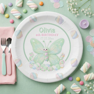Assiettes En Carton Mint Green Butterfly Birthday