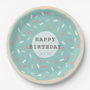 Assiettes En Carton Mint Green Donut Boy's Birthday