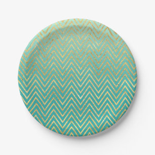 Assiettes En Carton Mint Green Gold Glam Chevron Ombre