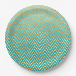 Assiettes En Carton Mint Green Gold Glam Chevron Ombre