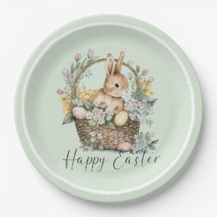 Assiettes En Carton Mint Green Joyeux lapin de Pâques