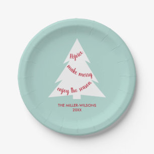 Assiettes En Carton Mint Green White Christmas Tree Nom Fête