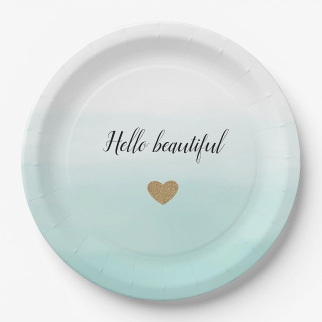 Assiettes En Carton Mint Ombre Gold Parties scintillant Coeur personna (Devant)