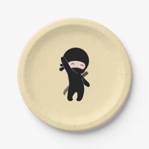 Assiettes En Carton Minuscule Ninja heureux sur Jaune