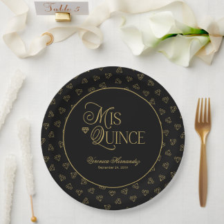 Assiettes En Carton Mis d'or noir Quince Quinceanera personnalisé