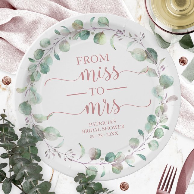 Assiettes En Carton Miss à Mrs Greenery Baby Shower  (Créateur téléchargé)