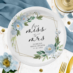 Assiettes En Carton Miss to Mrs Bleu Poussiéreux Géométrique Baby Show