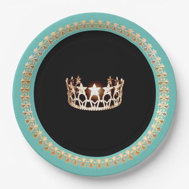 Assiettes En Carton Miss USA Turquoise Plaques en papier 9" (Devant)