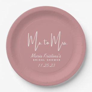 Assiettes En Carton Mme à Mme Fête des mariées Puce Pink Calligraphy