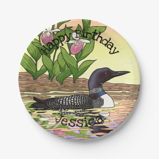 Assiettes En Carton MN State Bird Flower Loon Lady Slipper (Devant)