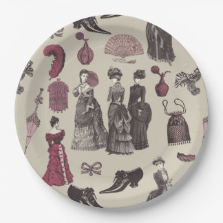 Assiettes En Carton mode féminine de l'ère victorienne toile beige