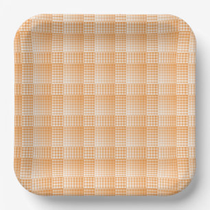Assiettes En Carton Modèle Abstrait Damier Orange Blanc