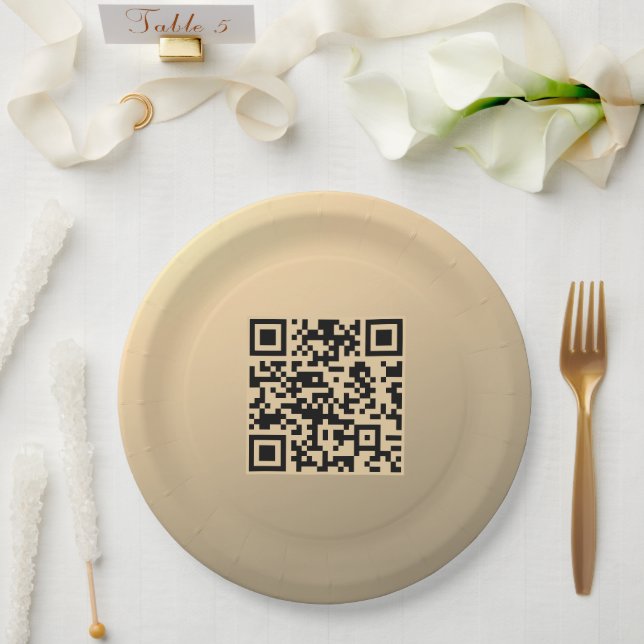 Assiettes En Carton Modèle de code QR immédiatement modifiable | Or Fa (Mariage)