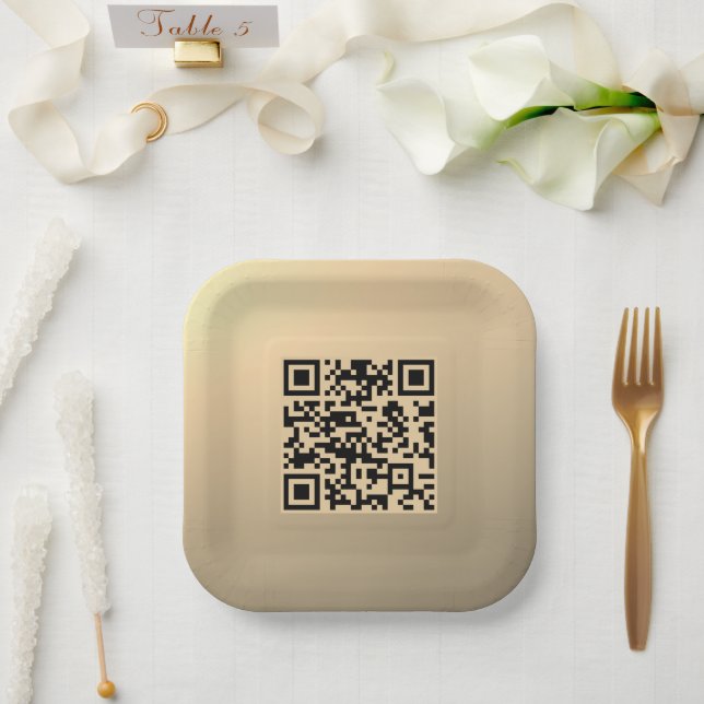 Assiettes En Carton Modèle de code QR immédiatement modifiable | Or Fa (Mariage)