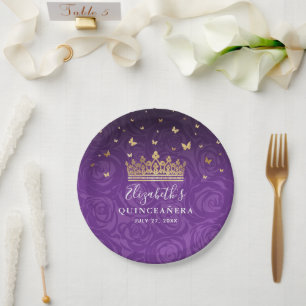 Assiettes En Carton Modèle de fête d'anniversaire Quinceanera Violet D