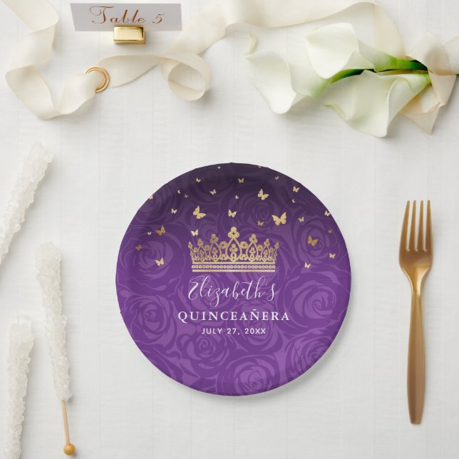 Assiettes En Carton Modèle de fête d'anniversaire Quinceanera Violet D (Mariage)