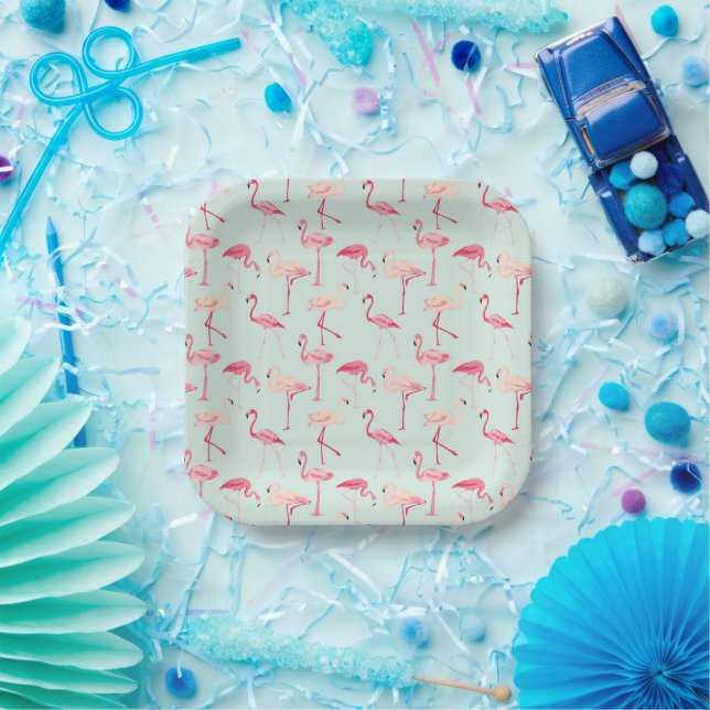 Assiettes En Carton Modèle de flamant rétro (Fête)