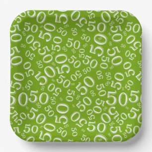 Assiettes En Carton Modèle de nombre aléatoire vert/blanc 50ème