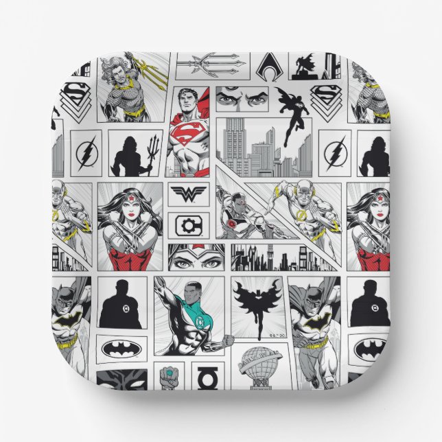 Assiettes En Carton Modèle de panneau héroïque de la Ligue de justice (Recto)