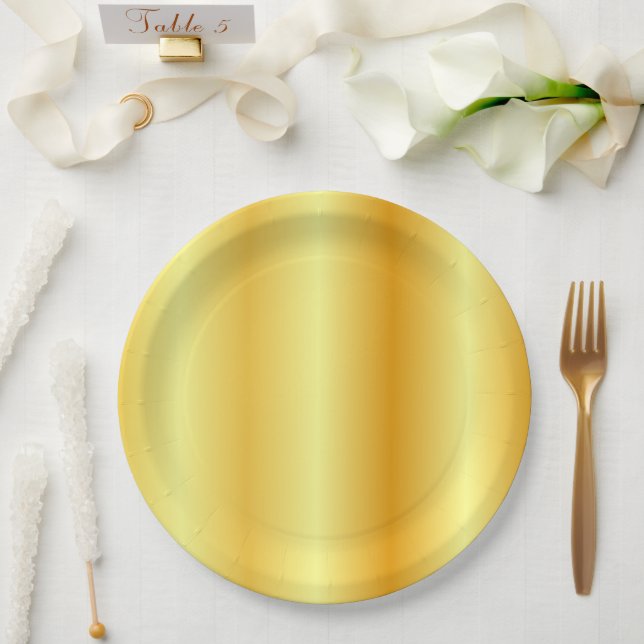 Assiettes En Carton Modèle Élégant Glamour tendance Or Faux (Mariage)