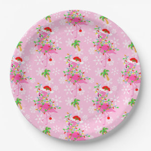Assiettes En Carton Modèle Flamingo rose de Noël