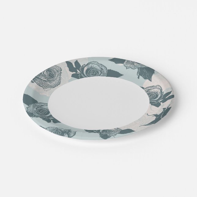 Assiettes En Carton Modèle floral avec rose (Angle)