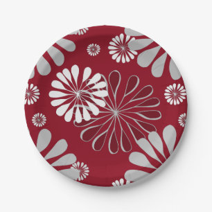 Assiettes En Carton Modèle floral bordeaux et gris