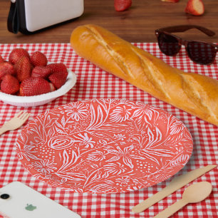 Assiettes En Carton Modèle floral favori en rouge