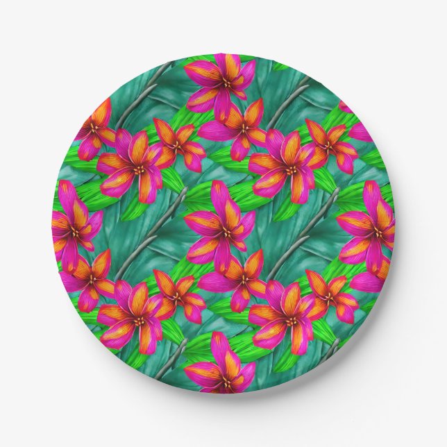 Assiettes En Carton Modèle floral Paradis tropical (Devant)