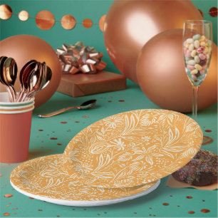 Assiettes En Carton Modèle floral préféré en Jaune doré,