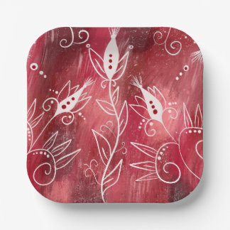 Assiettes En Carton Modèle Floral rouge