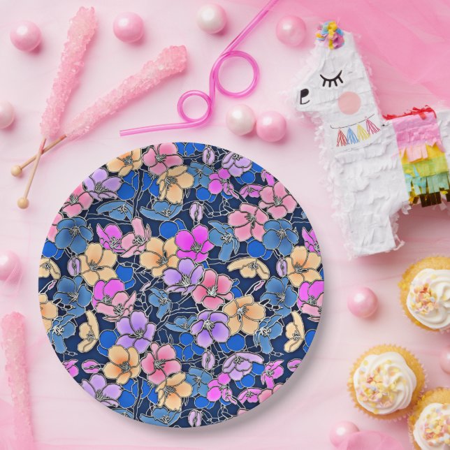 Assiettes En Carton Modèle floral stylistique 46 (Fête)