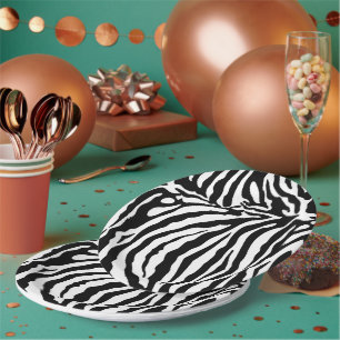 Assiettes En Carton Modèle zèbre noir et blanc, animaux safari