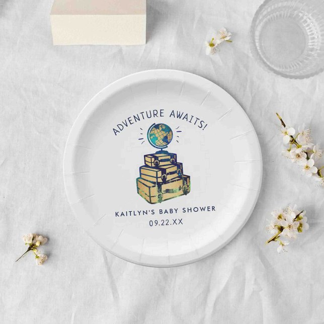 Assiettes En Carton Modern Adventure Travel Baby shower (Créateur téléchargé)