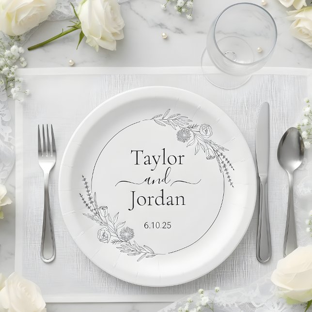 Assiettes En Carton Modern Botanical Wedding Custom | Minimalist (Créateur téléchargé)