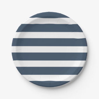 Assiettes En Carton Modern Chic Navy Bleu Bleu Bande fête d'anniversai