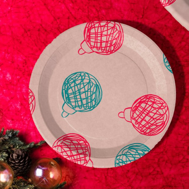 Assiettes En Carton Modern Hand-Drawn Christmas Ornaments Pattern  (Créateur téléchargé)