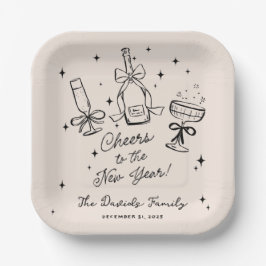 Assiettes En Carton Modern Hand Drawn New Year's Eve Party