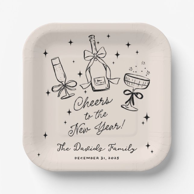 Assiettes En Carton Modern Hand Drawn New Year's Eve Party  (Recto)