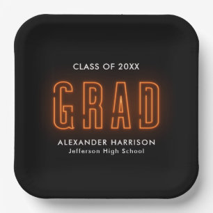 Assiettes En Carton Modern Orange Neon Graduation
