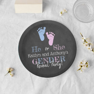 Assiettes En Carton Modern Typography Gender Reveal Party! Baby Shower