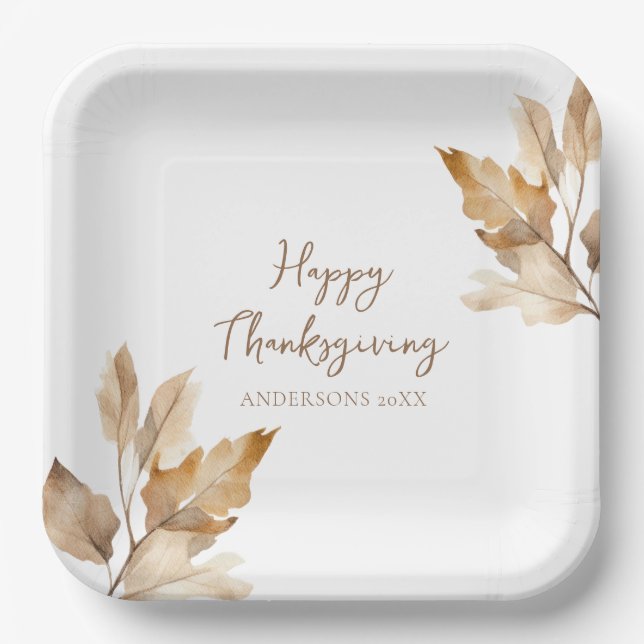 Assiettes En Carton Modern Watercolor Leaf Thanksgiving (Recto)