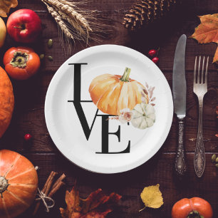 Assiettes En Carton Modern Watercolor Orange Pumkin With Love